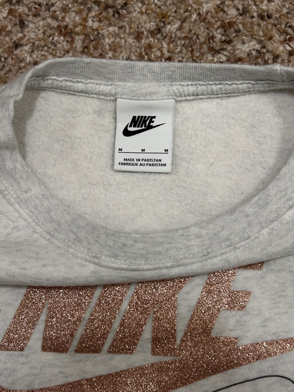 Nike Club Crewneck Fleece Sweatshirt / Sweatpant Rose Gold Glitter Set - Picture 5 of 12